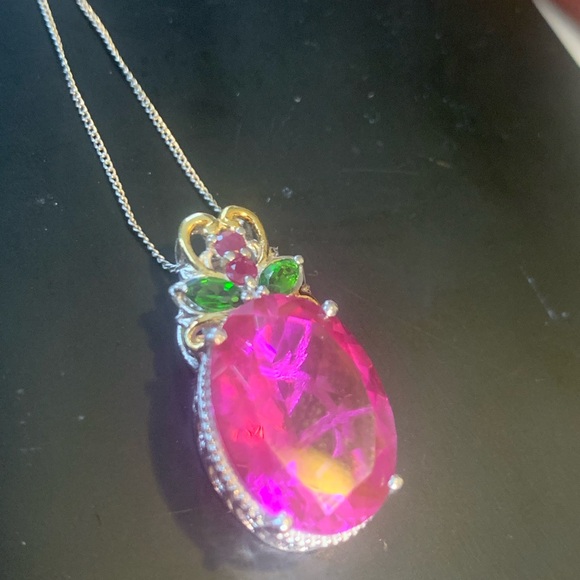 Pink spinel "berry" with topaz and ruby accents sterling 14k vermeil - Picture 4 of 16